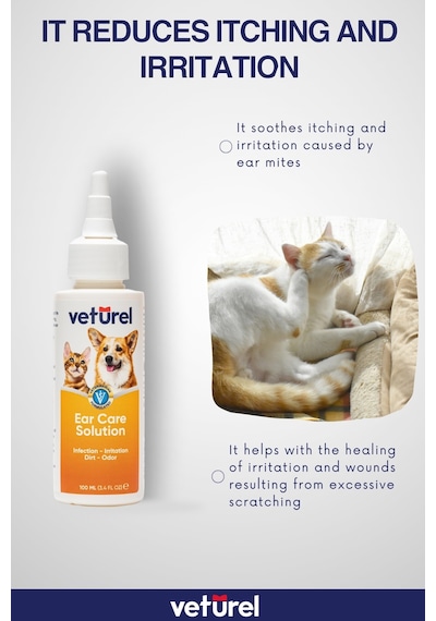 Veturel Kedi Kulak Temizleme Solüsyonu Kir Kaşıntı Koku  Bakım 100 ML