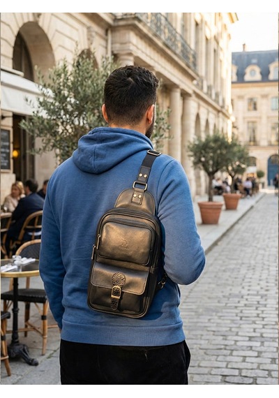 Yedideri Hakiki Deri Sling Bag Şık Ve Minimal Günlük Omuz Çantası Siyah