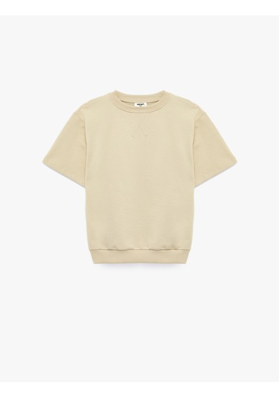 Koton Bisiklet Yaka Pamuklu Kısa Kollu Oversize Sweatshirt Taş 7wkb10285tk