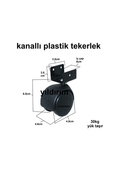 Sehpa Tekerlek Masa Teker Kanallı Büyük Ebat Plastik Siyah Tekerl