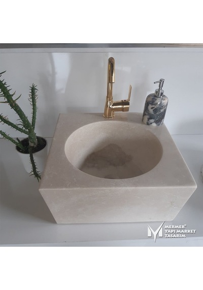 Bej Mermer Lizbon Kare Lavabo