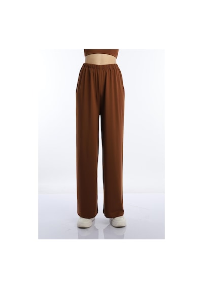 Quhox Kadın Allegro Kumaş Oversize Pantolon Kahverengi
