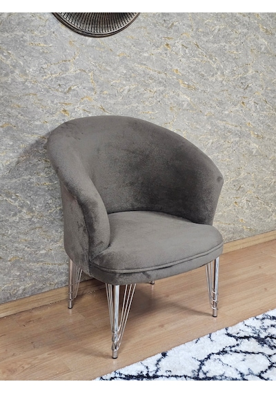 Zafir Tekli Teddy Krom Kaplama Telli Ayak Çay Seti Koltuk Tekli Berjer , Balkon, Salon, Ofis Kahverengi