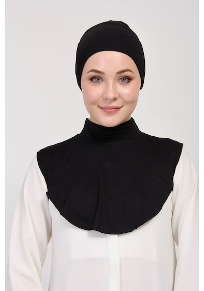 Manolyaşal İslamic Hijab Düz Balıkçı Yakalı Kurtarıcı Boyunluk Siyah