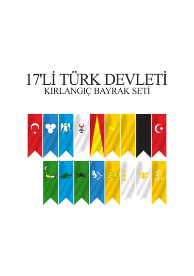 17'li Türk Devletleri Kırlangıç Bayrak Seti 50x150 Tek Ebat
