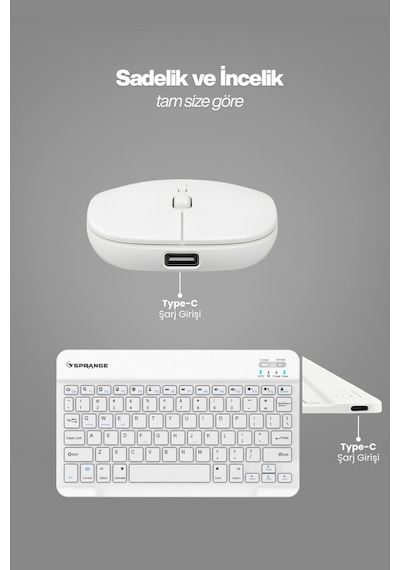 Tablet Ve Telefonlar İçin Bluetooth - Wireless Klavye Ve Mouse Set - Beyaz Diğer