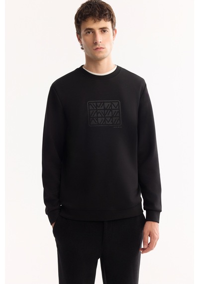 Avva Erkek Siyah Bisiklet Yaka Pamuklu Bi-stretch Baskılı Regular Fit Sweatshirt A52y1289