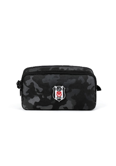 Beşiktaş Lisanslı Kamuflajlı Kalemlik - Siyah 2 Bölmeli Kalem Çantası Siyah - Gri