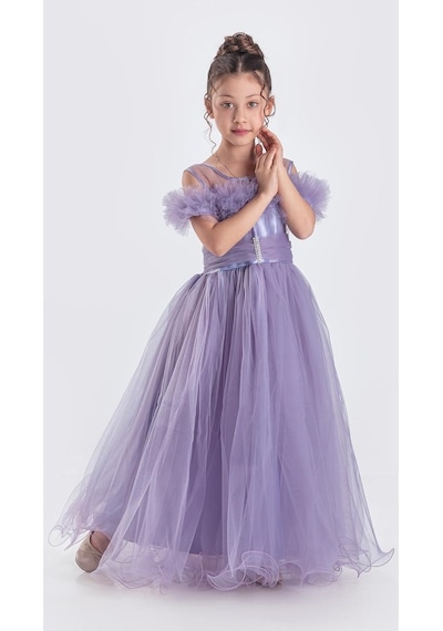 Mnk Baby & Kids Uzun Etek Kız Çocuk Robası Şifon Abiye M00723 Lila