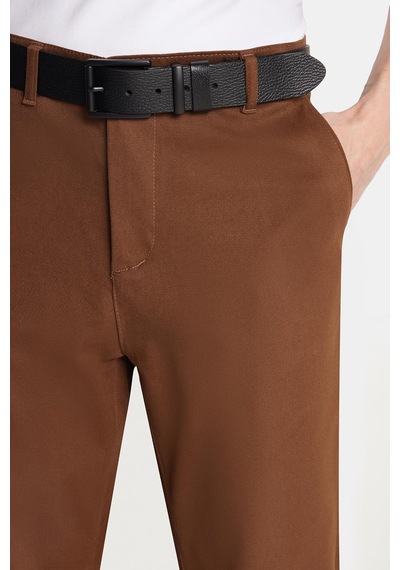 Tudors Erkek Regular Fit Chino Esnek Yandan Cepli Önü Fermuarlı Pamuklu Dokulu Kahverengi Pantolon-34525 Kahverengi