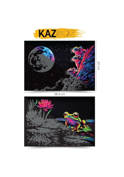 Ayrex Kazboz Kazıma Sanatı Seti, Hayvanlar Temalı, Kağıt, 205x290 Mm, Ahşap Kalem Dahil Diğer