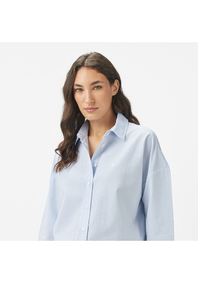 Nautica Kadın Mavi Regular Fit Çizgili Gömlek Çizgili 55w057t Mavi
