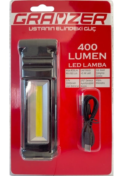 Grayzer Gl-400 Çalışma Lambası 400 Lümen Mıknatıslı Şarjlı Led Fener Siyah - Kırmızı