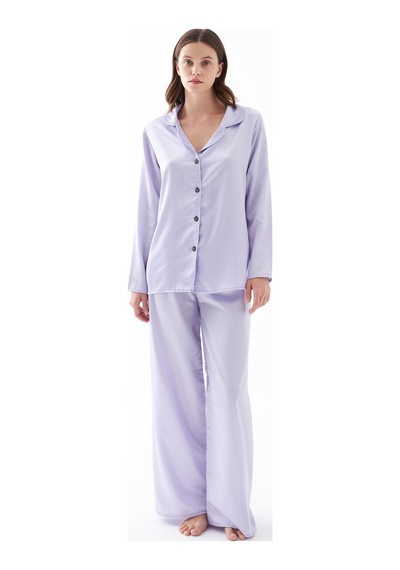 Akbeniz Kadın Lila Oversize Saten Pijama Takımı