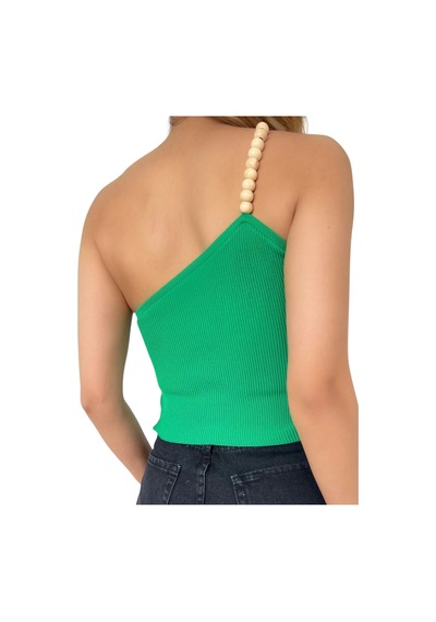 Ahşap Boncuk Detaylı Bluz-yeşil