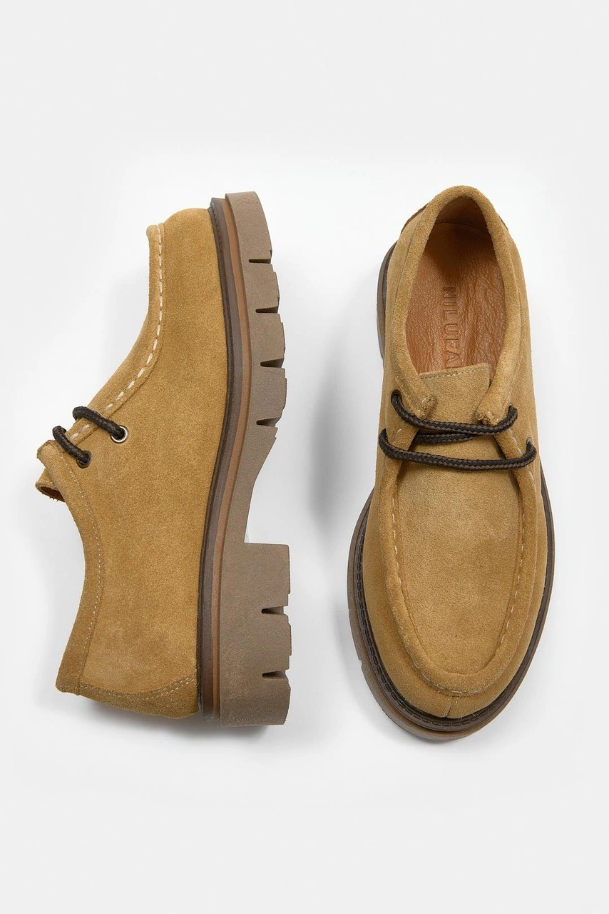 Isabella Camel Hakiki Süet Kadın Loafer Ayakkabı CAMEL