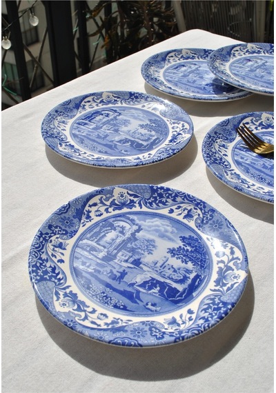 6'lı Özel Tasarım Premium Seramik 20 Cm Pasta Tabağı Takımı Mavi Tatlı Tabak -old Town Lacivert