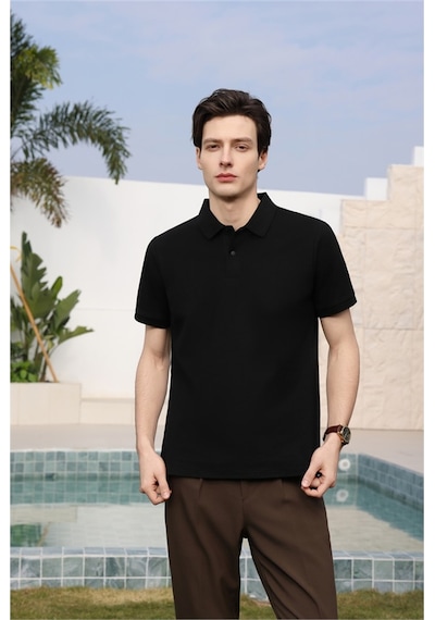 New Performance Premium Polo T-shirt 100% Pamuk Merserize Siyah