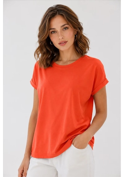 Fashion Friends Bisiklet Yaka Kadın Bluz 26y0194k1 Nar Çiçeği