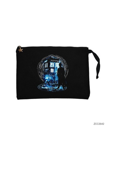 Zepplin Giyim Dr. Who Box Siyah Clutch Astarlı Cüzdan / El Çantası