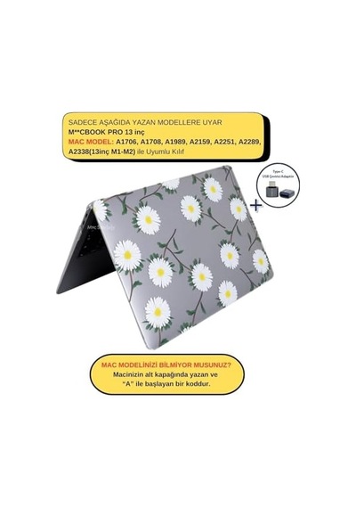 Macbook Pro 13 Çiçek Desenli Kılıf A1706 A1708 A1989 A2159 A2251 A2289 A2338 M1 M2 Uyumlu Baskılı Kristal Sert Kılıf Koruyucu Kapak Yeşil Sarı