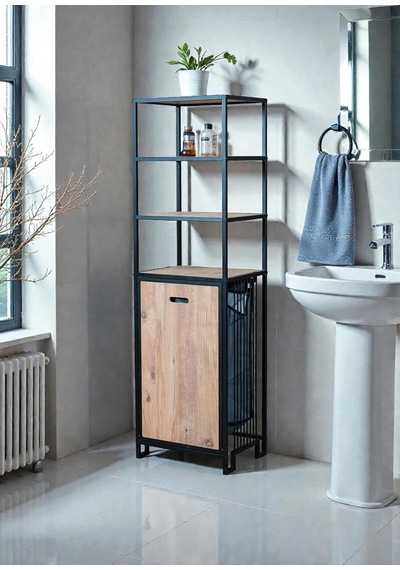 Dekoratif Kirli Sepetli Banyo Dolabı Ahşap Raflı Metal Gövdeli 4 Raflı Çamaşır Sepeti Banyo Düzenleyici Organiz Diğer Dekoratif Kirli Sepetli Banyo Dolabı Ahşap Raflı Metal Gövdeli 4 Raflı Çamaşır Sepeti Banyo Düzenleyici Organiz Diğer