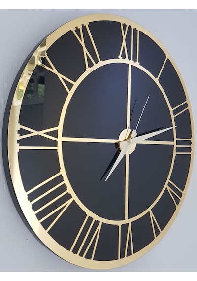 Ayna Denizi Gold Black Model Altın Siyah Renk 50 CM Dekoratif Aynalı Duvar Saati Altın - Siyah
