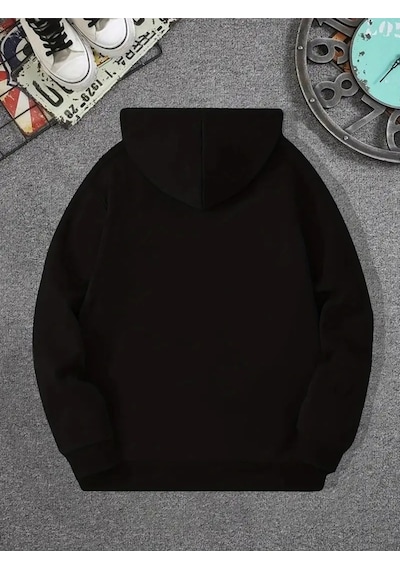 Nevermind Çift Kombini Sweatshirt Seti 3 İplik Oversize Kedi Desenli Hood Siyah