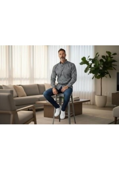 Klasik  Cotton Uzun Kollu Terletmeyen Kışlık 2 Renkli Çizgili Gömlek Slim Fit Antrasit