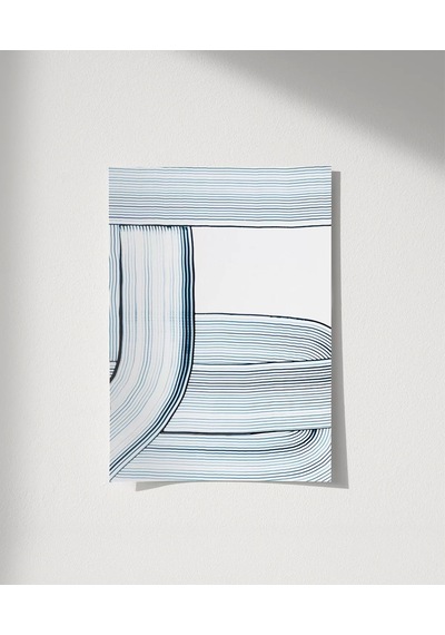 Çerçevesiz Poster Soyut Mavi Çizgiler Minimalist
