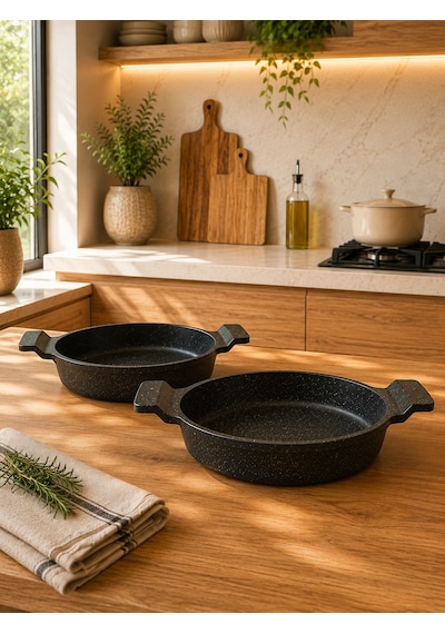 Nirvana 2'li Döküm Granit Sahan Seti 18 Cm Ve 22 Cm Siyah Yapışmaz Yüzey