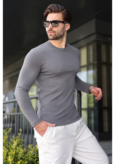 Madmext Füme Pamuklu Slim Fit Erkek Tişört E7187