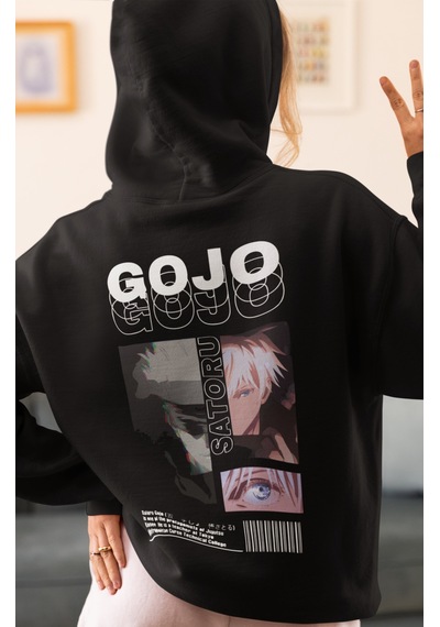 Sevbano Jujutsu Kaisen Gojo Satoru Anime Sırt Baskılı Unisex Oversize Pen Siyah