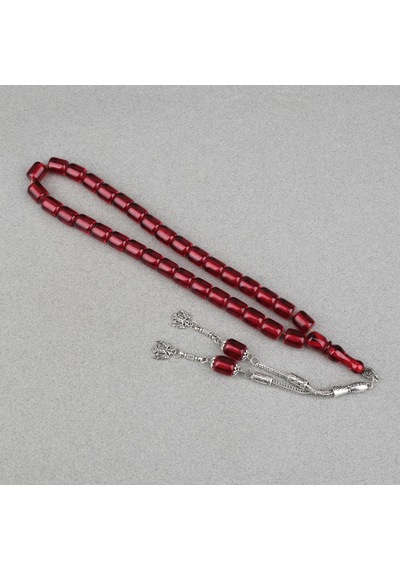 Katalin Çubuk Alpaka Püsküllü Kapsül Kesim 9x12mm Tesbih - Şeffaf Bordo Bordo