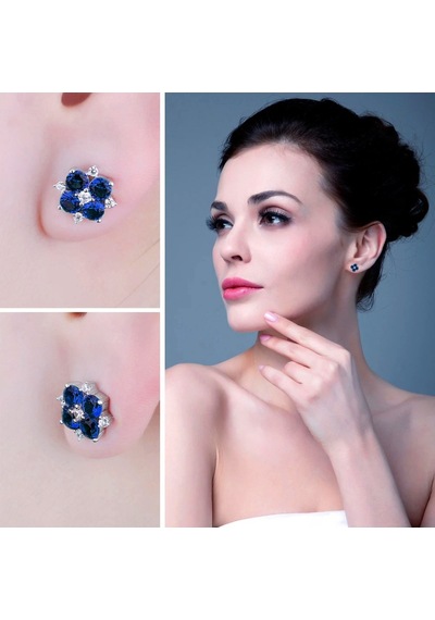 Brezza Lusso Jewelry Safir Taşlı Elegant Stylish Night Kadın Gümüş Küpe