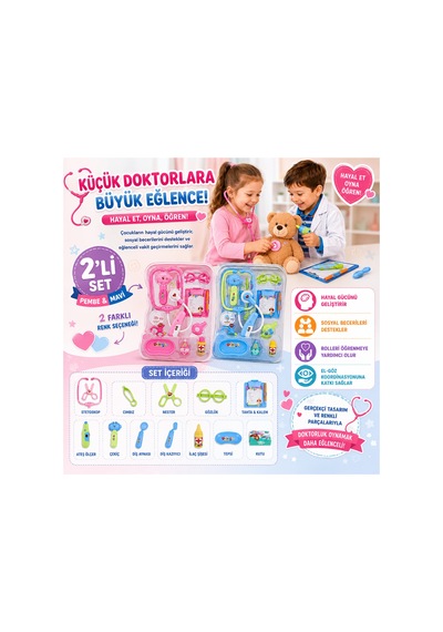 Oyuncak Doktor Seti - 2 Farklı Renk Seçenekli Eğitici Sağlık Ve Doktorluk Evcilik Oyuncak Seti 2li Set Pembe , Mavi - 893289425 Oyuncak Doktor Seti - 2 Farklı Renk Seçenekli Eğitici Sağlık Ve Doktorluk Evcilik Oyuncak Seti 2li Set Pembe , Mavi - 893289425