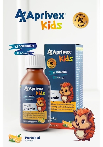 Aprivex Kids Multivitamin Doğal Portakal Aromalı Şurup 150 ML Aprivex Kids Multivitamin Doğal Portakal Aromalı Şurup 150 ML