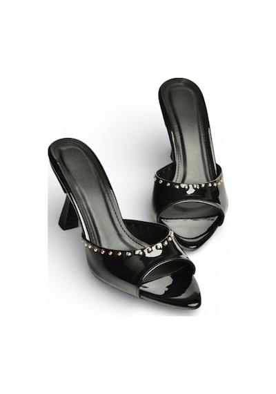 Fox Shoes Y518191208 Siyah Rugan İnce Topuklu Kadın Terlik Siyah