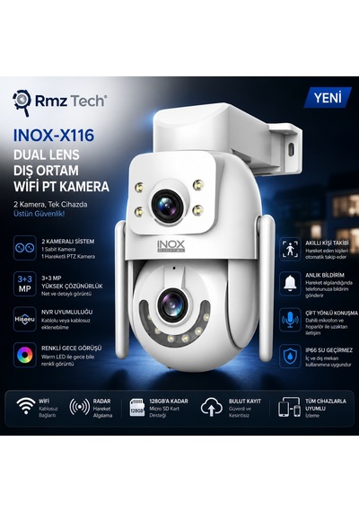 Inox X116 Dual Lens Dış Ortam Wifi Ptz Kamera 2 Kameralı