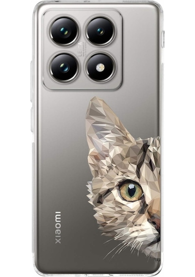 Xiaomi Mi 14t İle Uyumlu Catface Baskılı Tasarım Kamera Korumalı Şeffaf Silikon Kılıf Şeffaf