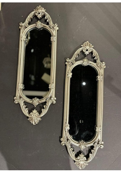 Peramari Dekoratif Polyester Ikili Niş Dikdörtgen Ayna Takımı Gümüş Gümüş Çok Renkli