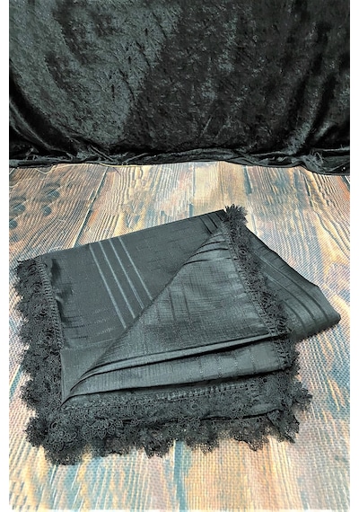 Masa Örtüsü, Dantelli Tek Masa Örtüsü, Oyalı Masa Örtüsü 160x220cm, Çizgili Masa Örtüsü Tek - Siyah Diğer