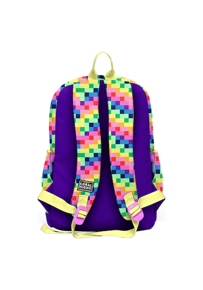 Coral High Kız Çocuk Mor Piksel Kalp Desenli İlkokul Sırt Çantası Dört Bölme 33208
