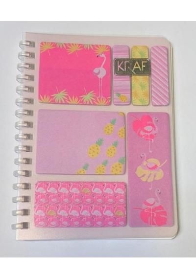 Kraf A6 Spiralli Bloknot + Index Pp + Yapışkanlı Not Kağıdı Set Flamingo Temalı