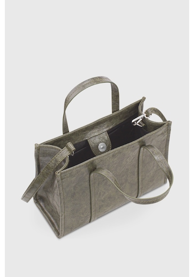 Housebags Haki Deri Görünümlü Çift Askılı Tote Bag 253 Haki