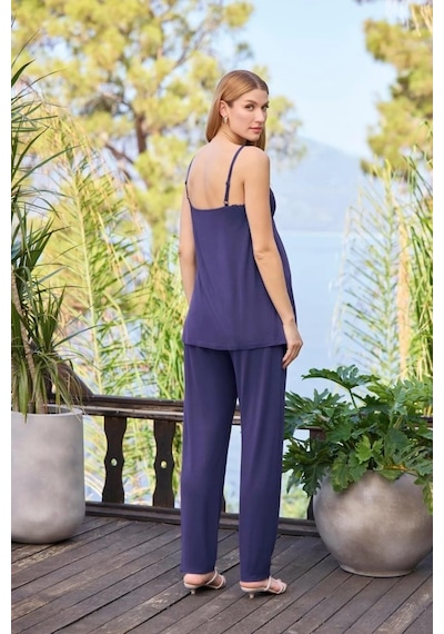 Monamise 25054 Lacivert 3'lü Hamile Lohusa Pijama Sabahlık Takım