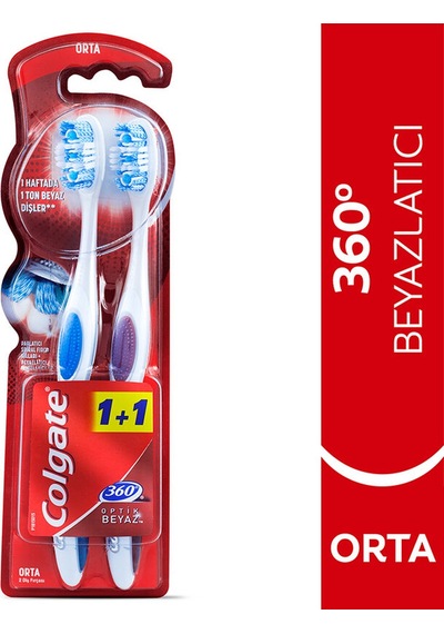 2 Adet Colgate Diş Fırçası 360 Optik Beyaz Beyazlatıcı Orta 1+1