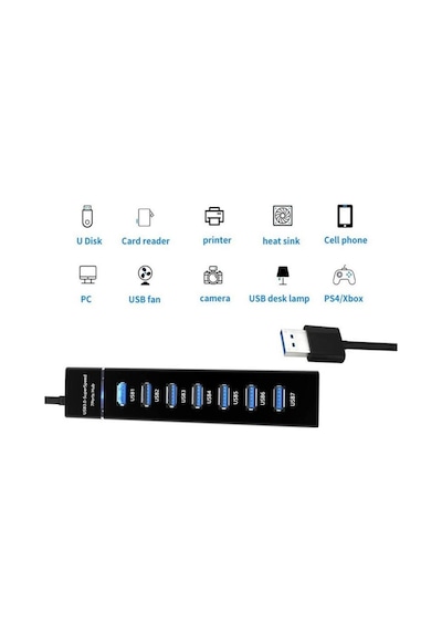 Primex Px-3017 Usb Hub, 7 Port Usb 3.0 Çoklayıcı, Usb Çoklayıcı Siyah, 7 Port Usb Hub