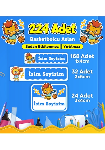 Basketbol Temalı Okul Kreş Kişiye Özel İsim Etiket Seti - Model 247 Çok Renkli