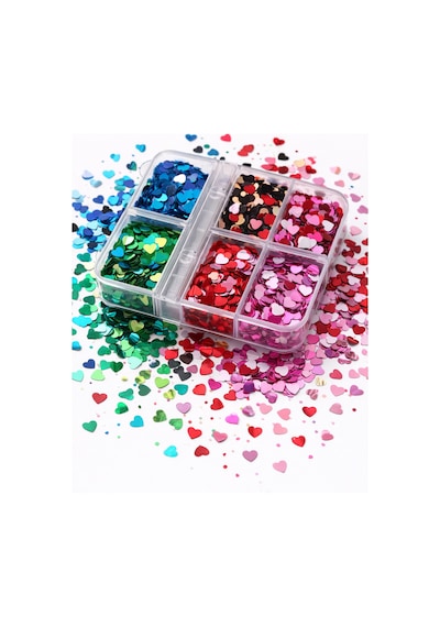Rainbow Metallic Heart Nail Glitter Box